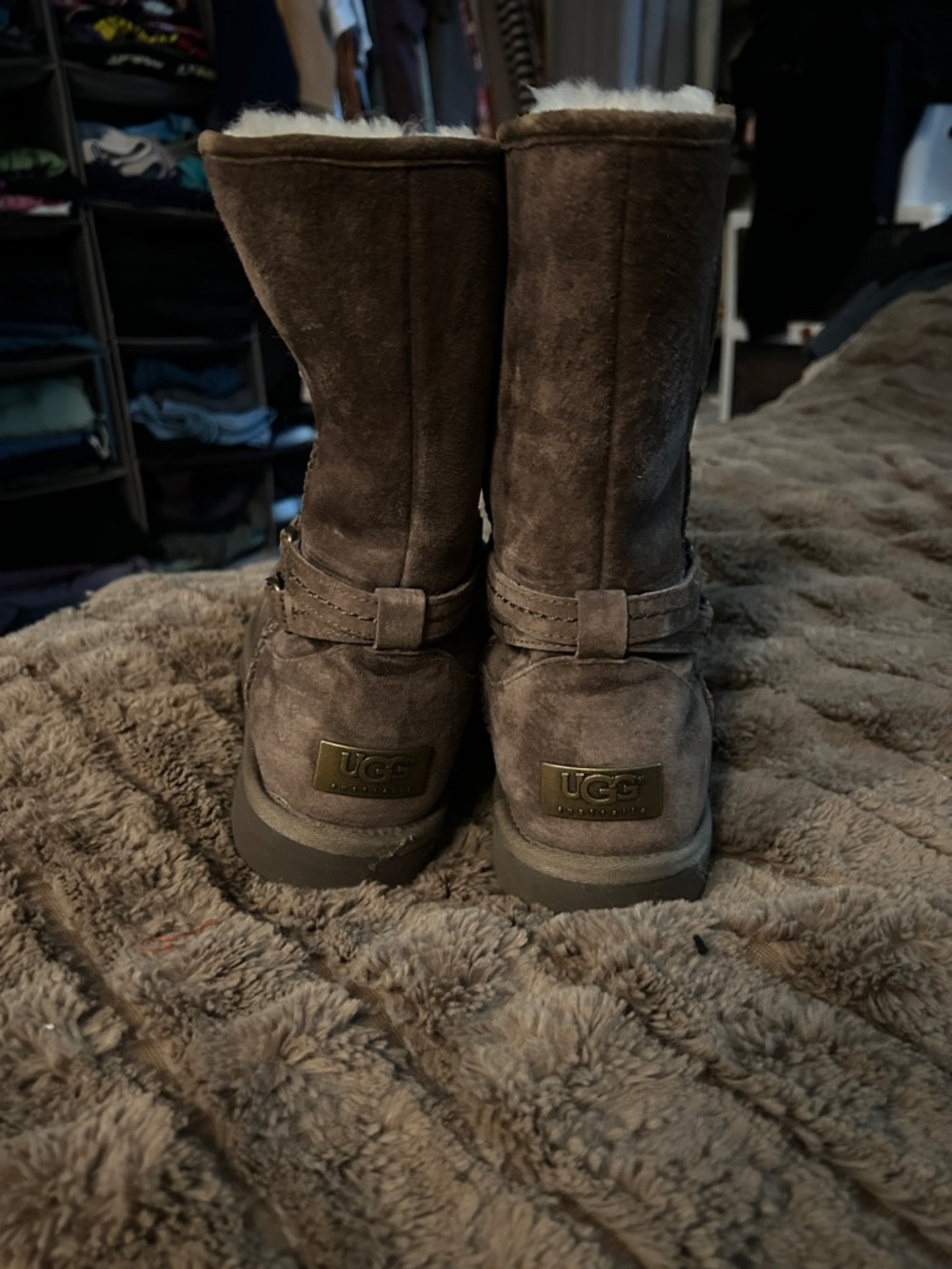 UGG Brown Suede Shearling Mid-Calf Boots